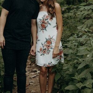 White Cocktail Dress with Orange Florals